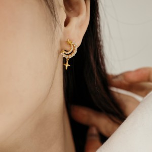 Star Moon Zirconia Stud Earring 40200438 Star Moon Zirconia Stud Earring 40200438