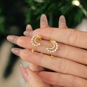 Star Moon Zirconia Stud Earring 40200438 Star Moon Zirconia Stud Earring 40200438