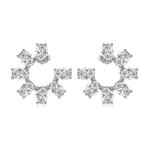 C Shape Oval Zirconia Stud Earring 40200443