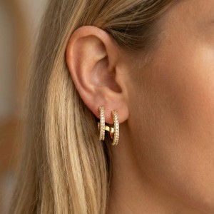 Two Rows Zirconia Stud Earring 40200447 Two Rows Zirconia Stud Earring 40200447