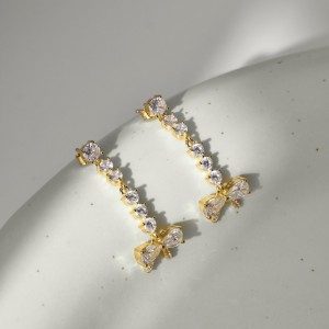 Lovely Bow Zirconia Tassel Stud Earring 40200502