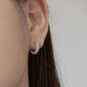 Silver Tone C Shape Zirconia Stud Earring 40200507