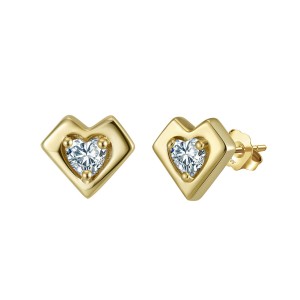 925 Sterling Silver Zirconia Heart Stud Earring 40200516