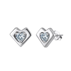 925 Sterling Silver Zirconia Heart Stud Earring 40200516
