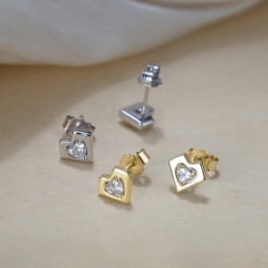 925 Sterling Silver Zirconia Heart Stud Earring 40200516