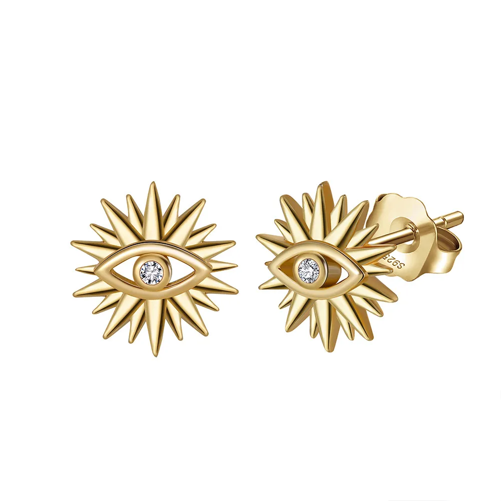 925 Sterling Silver Spiky Evil Eye Stud Earring 40200518