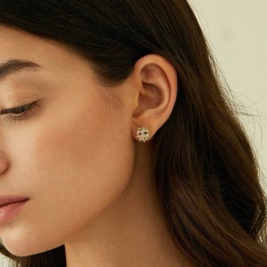 925 Sterling Silver Spiky Evil Eye Stud Earring 40200518