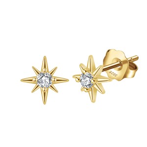 925 Sterling Silver Zirconia Octagonal Star Stud Earring 40200520
