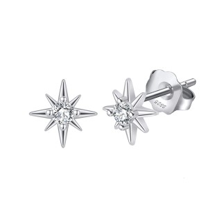 925 Sterling Silver Zirconia Octagonal Star Stud Earring 40200520