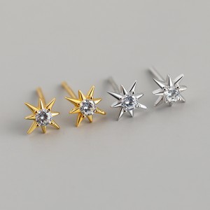 925 Sterling Silver Zirconia Octagonal Star Stud Earring 40200520