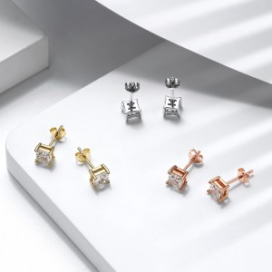 925 Sterling Silver Square Zirconia Stud Earring 40200521