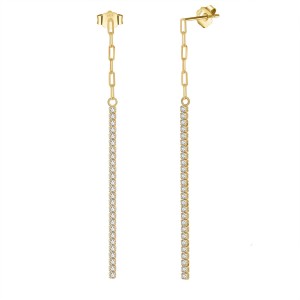 S925 Linked Chain Zirconia Tassel Stud Earring 40200522