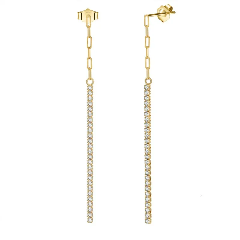 S925 Linked Chain Zirconia Tassel Stud Earring 40200522