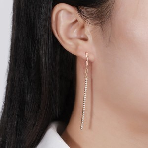 S925 Linked Chain Zirconia Tassel Stud Earring 40200522