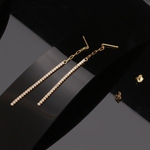 S925 Linked Chain Zirconia Tassel Stud Earring 40200522