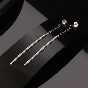 S925 Linked Chain Zirconia Tassel Stud Earring 40200522