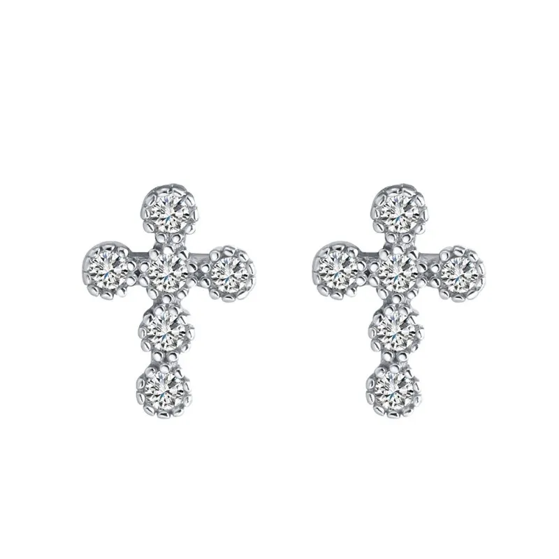 925 Sterling Silver Zirconia Cross Stud Earring 40200523