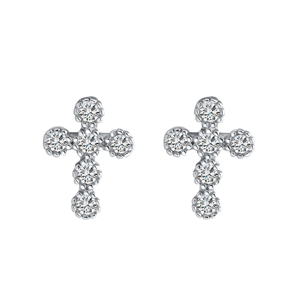 925 Sterling Silver Zirconia Cross Stud Earring 40200523