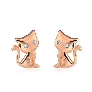 925 Sterling Silver Zirconia Kitten Stud Earring 40200524