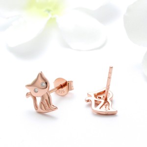 925 Sterling Silver Zirconia Kitten Stud Earring 40200524