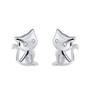 925 Sterling Silver Zirconia Kitten Stud Earring 40200524
