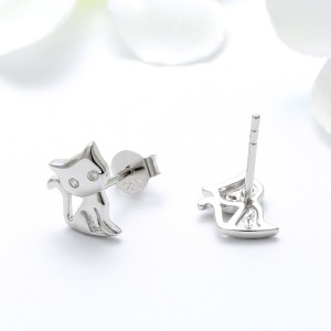 925 Sterling Silver Zirconia Kitten Stud Earring 40200524