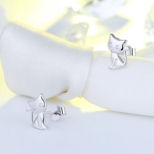 925 Sterling Silver Zirconia Kitten Stud Earring 40200524