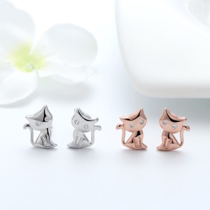 925 Sterling Silver Zirconia Kitten Stud Earring 40200524