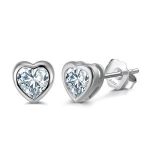 925 Sterling Silver Zirconia Heart Stud Earring 40200526