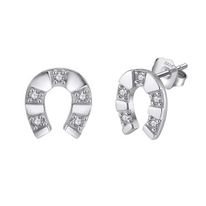 S925 Lucky Symbol Horseshoe Stud Earrings 40200529