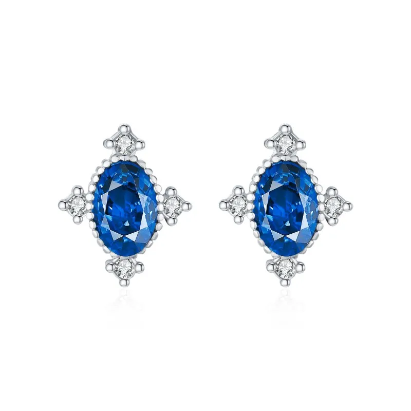 S925 Vintage Oval Blue Zirconia Stud Earring 40200532