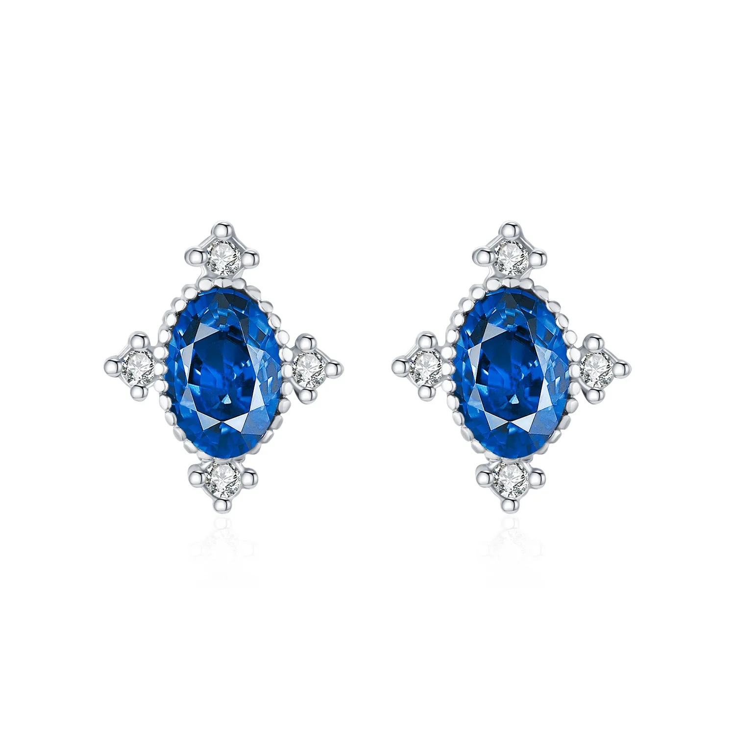 S925 Vintage Oval Blue Zirconia Stud Earring 40200532