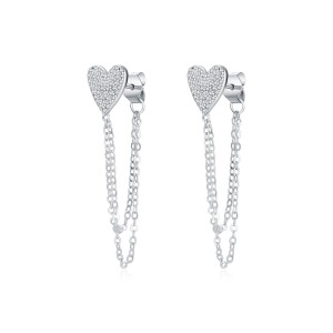 S925 Zirconia Heart Tassel Stud Earring 40200534