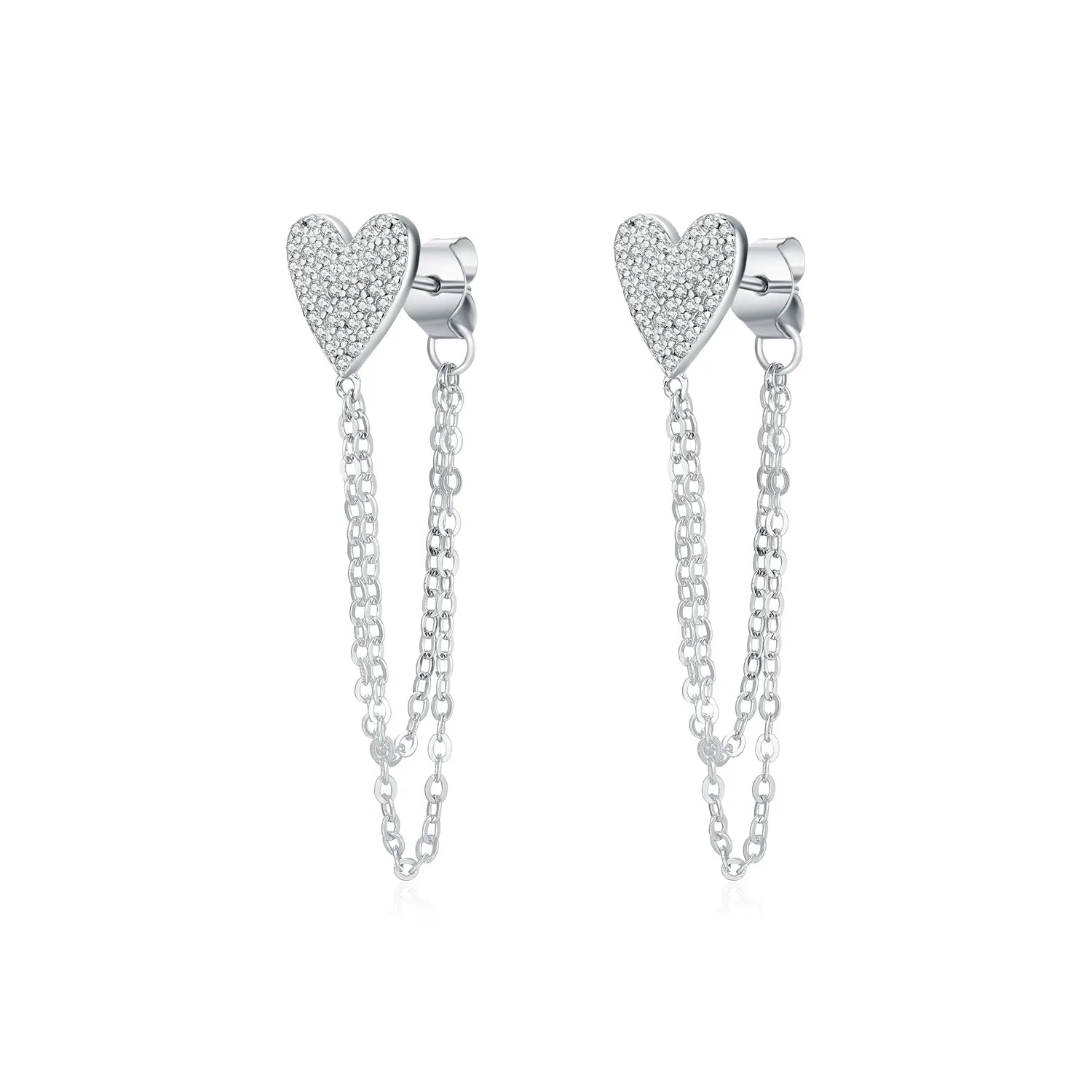 S925 Zirconia Heart Tassel Stud Earring 40200534