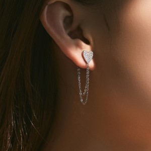 S925 Zirconia Heart Tassel Stud Earring 40200534