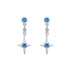 S925 Bright Blue Zirconia Star Stud Earring 40200536