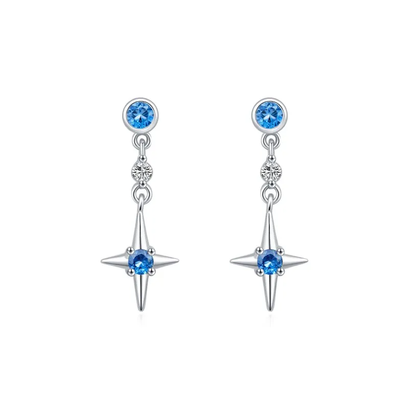 S925 Bright Blue Zirconia Star Stud Earring 40200536