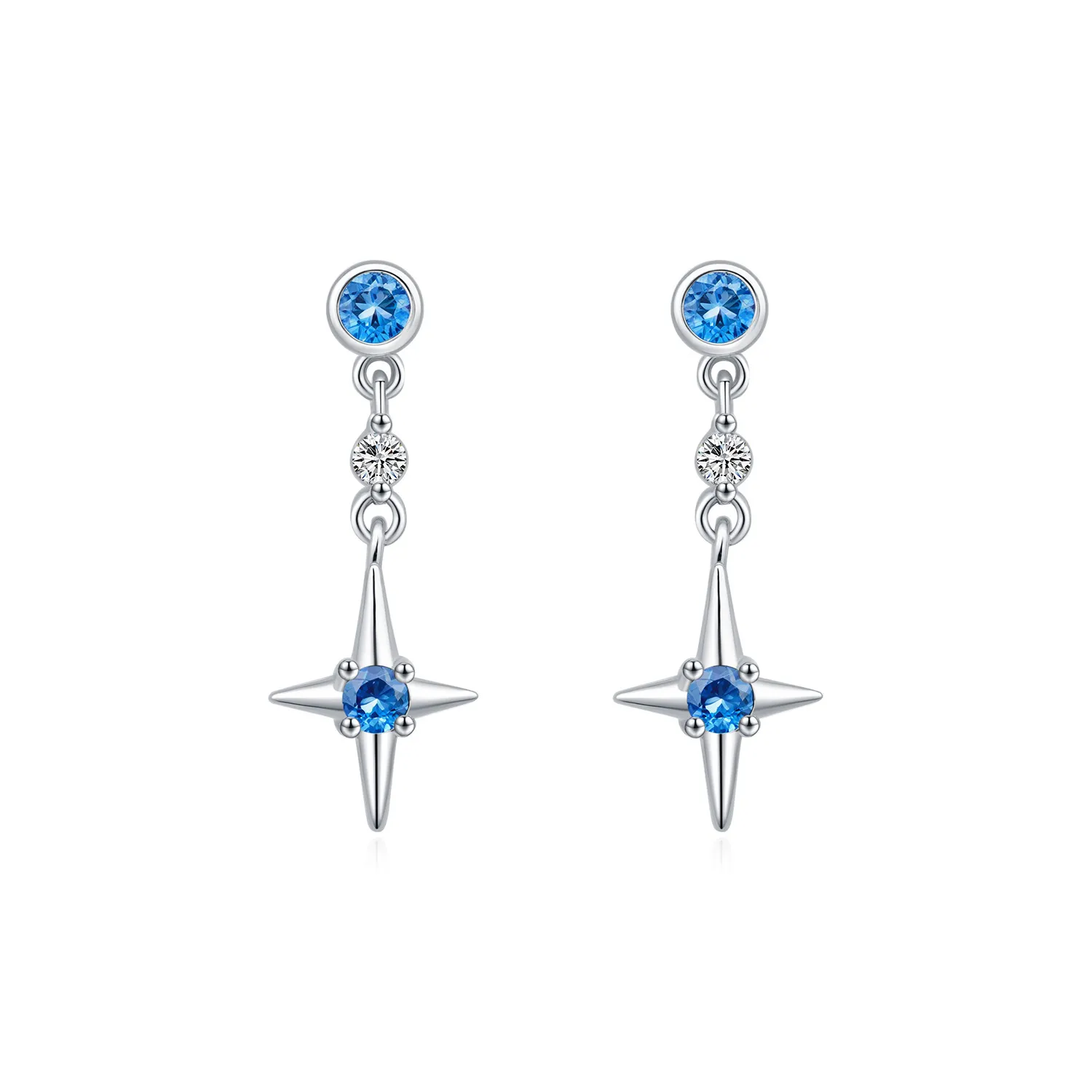 S925 Bright Blue Zirconia Star Stud Earring 40200536