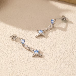 S925 Bright Blue Zirconia Star Stud Earring 40200536