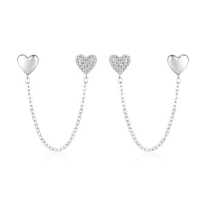 S925 Zirconia Heart Tassel Stud Earring 40200537