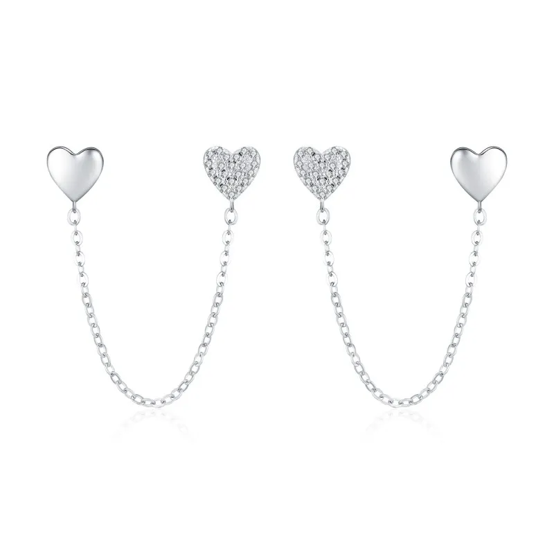 S925 Zirconia Heart Tassel Stud Earring 40200537