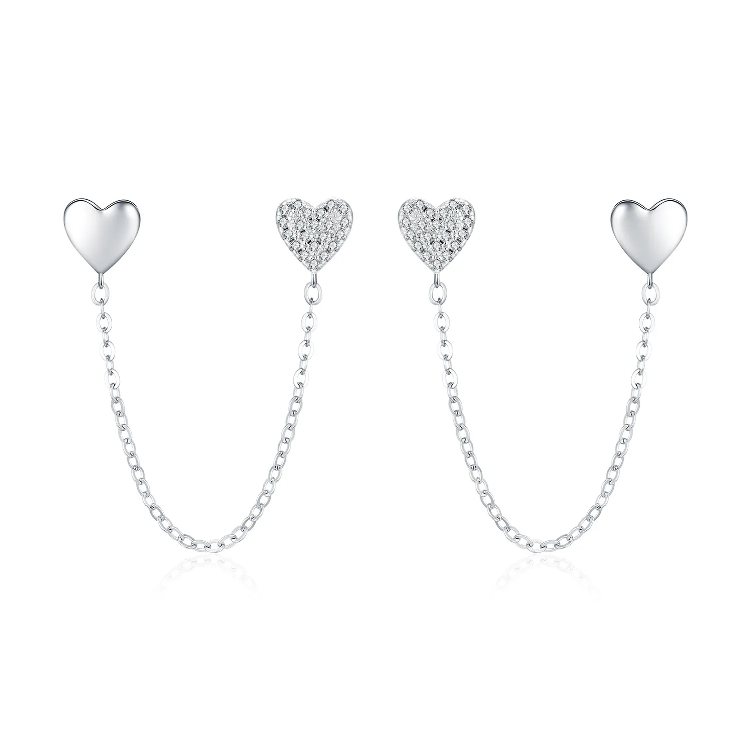 S925 Zirconia Heart Tassel Stud Earring 40200537