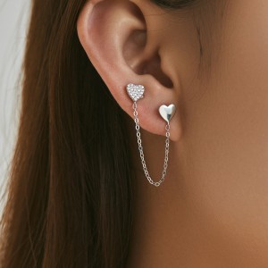 S925 Zirconia Heart Tassel Stud Earring 40200537