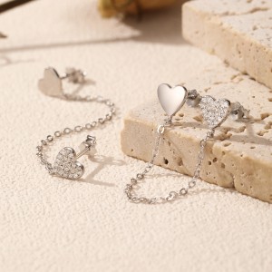 S925 Zirconia Heart Tassel Stud Earring 40200537