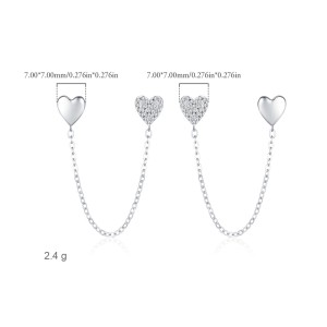 S925 Zirconia Heart Tassel Stud Earring 40200537