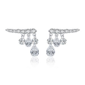 925 Sterling Silver Teardrop Zirconia Tassel Hoop Earring 40200538