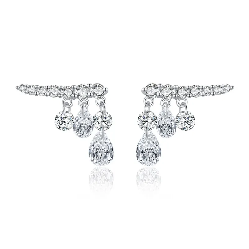 925 Sterling Silver Teardrop Zirconia Tassel Hoop Earring 40200538