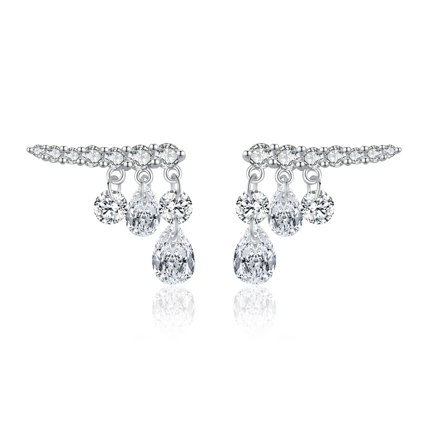 925 Sterling Silver Teardrop Zirconia Tassel Hoop Earring 40200538