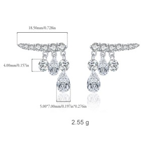 925 Sterling Silver Teardrop Zirconia Tassel Hoop Earring 40200538