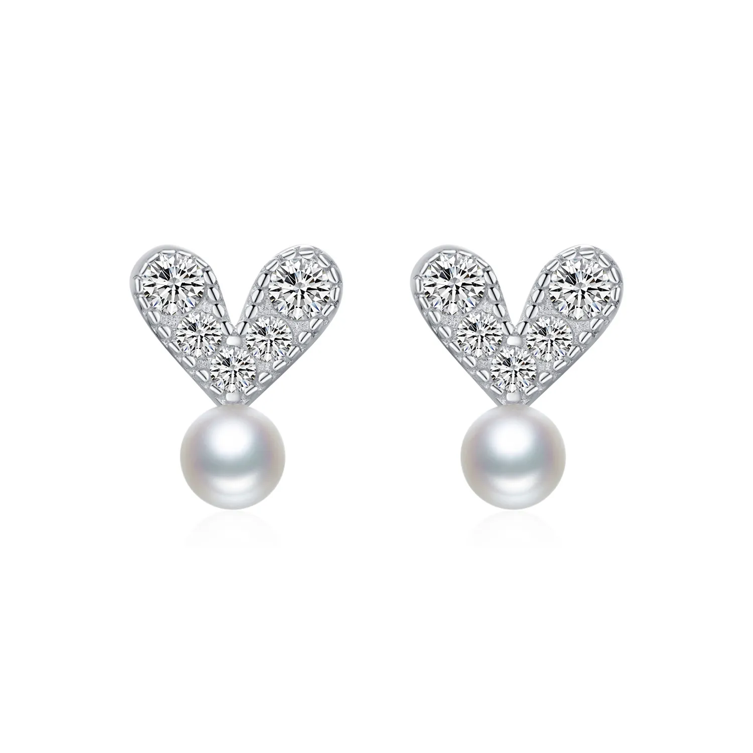 925 Sterling Silver Zirconia Heart Pearl Stud Earring 40200540